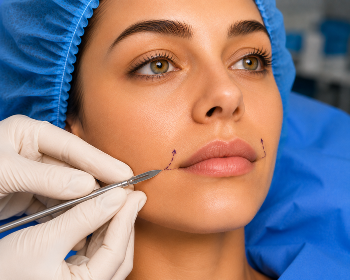 Surgeon consulting a patient about Lip Corner Lift
